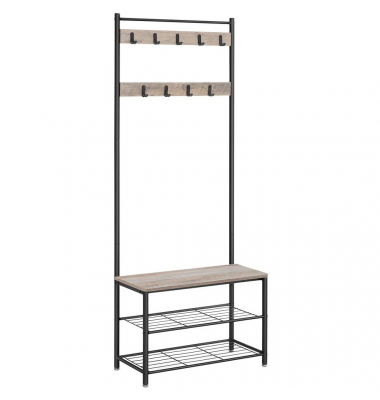 Garderobenbank mit Haken und Schuhrost HSR41MB grau, schwarz Metall 70,0 cm