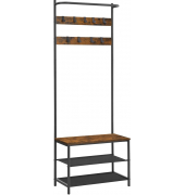 Garderobenbank mit Haken und Schuhrost HSR411B01 braun, schwarz Metall 64,0 cm