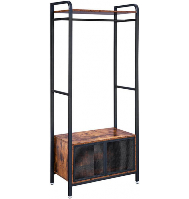 Garderobenbank mit Haken und Schuhrost HSR22BX braun, schwarz Metall 70,0 cm