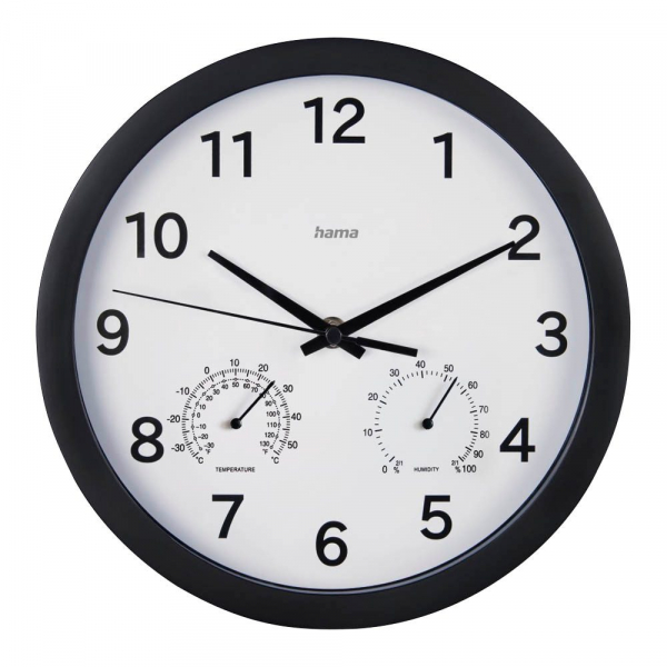 4047443517586 - Hama Wanduhr Malta schwarz 185868 DM25cm geräuscharm Thermo- Hygrometer 4047443517586 - Hama Wanduhr Malta schwarz 185868 DM25cm geräuscharm Thermo- Hygrometer