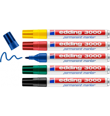 Permanentmarker 3000 Basic, 4-3000-5, Packung, 5-farbig sortiert, 1,5-3mm Rundspitze