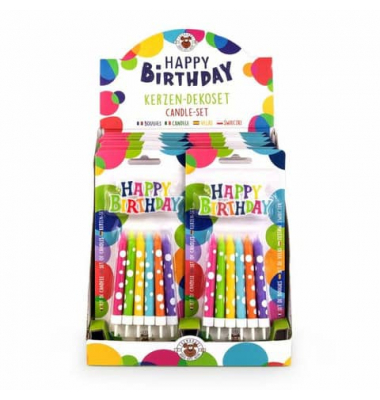 Geburtstagskerze Birthday Fun 963871 mit wei&szlig;en punkten farbig sortiert 10x90mm (BxH) 