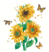 Motivservietten 209966, mehrfarbig / Sonnenblumen Bl&uuml;te, 3-lagig, 33x33cm
