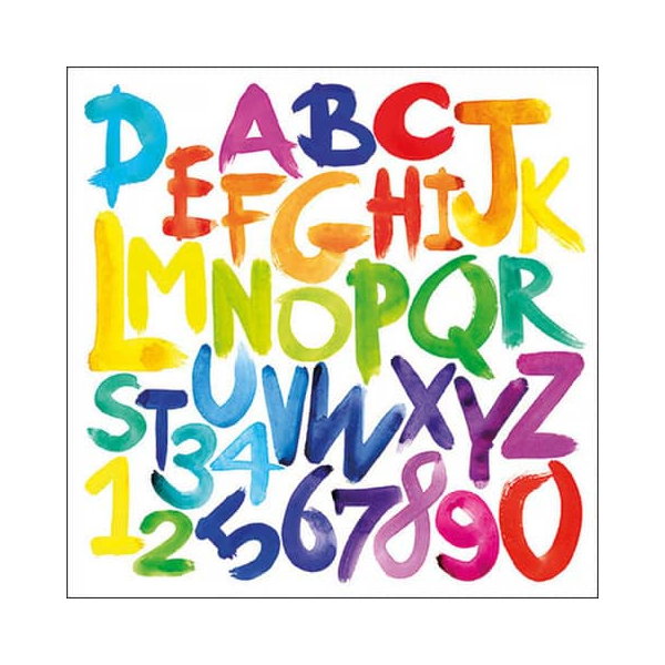 Ambiente 20 Servietten Bunte Buchstaben und Zahlen | Schule | Schulanfang | Einschulung | Tischdeko | Decoupage | Serviettentechnik 33x33cm