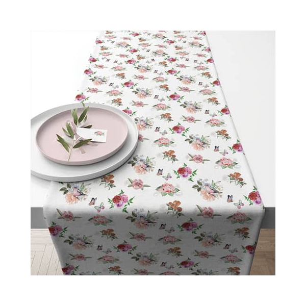 Ambiente Tischläufer Läufer Table Runner / 40x150 cm / Rosen Blumen Vintage Landhaus / 100% Baumwolle Tischwäsche Retro