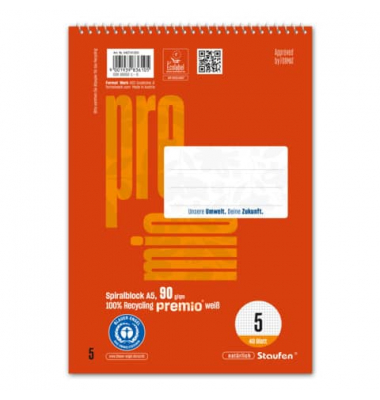 Notizblock 040741005, kariert / Lineatur 5, A5, 90g, rot, 40 Blatt