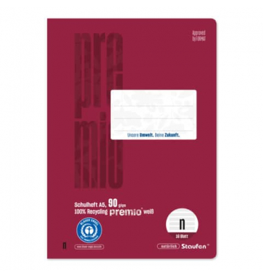 Notenheft 040780666 PREMIO / Notensystem / keine, A5, 90g, bordeaux, 16 Blatt / 32 Seiten