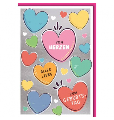 Geburtstagskarten 512613 11,5x17 cm 115mm x 170mm (BxH) Herzen bunt