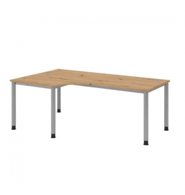 Schreibtisch, manuell höhenverstellbar, 68-76cm (H), 200x120cm (BxT), L-Form, asteiche / silber