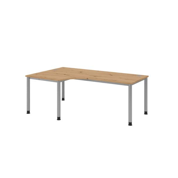 Hammerbacher Schreibtisch HS, manuell höhenverstellbar, 68-76cm (H), 200x120cm (BxT), L-Form, asteiche / silber  Hammerbacher