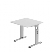 Schreibtisch, manuell höhenverstellbar, 65-85cm (H), 80x80cm (BxT), quadratisch, grau / silber