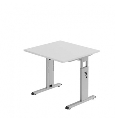 Schreibtisch, manuell höhenverstellbar, 65-85cm (H), 80x80cm (BxT), quadratisch, grau / silber