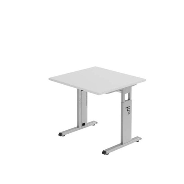 Hammerbacher Schreibtisch O-Serie, manuell höhenverstellbar, 65-85cm (H), 80x80cm (BxT), quadratisch, grau / silber  Hammerbacher