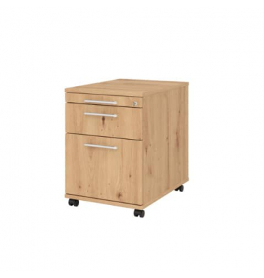 Rollcontainer MONT.VAC20/R/R/RE, asteiche, 3 Schubladen, Spanplatte, abschlie&szlig;bar