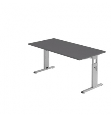 Schreibtisch, manuell höhenverstellbar, 65-85cm (H), 160x80cm (BxT), rechteckig, graphit / silber