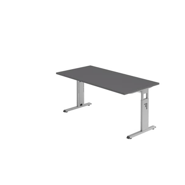 Hammerbacher Schreibtisch O-Serie, manuell höhenverstellbar, 65-85cm (H), 160x80cm (BxT), rechteckig, graphit / silber  Hammerbacher