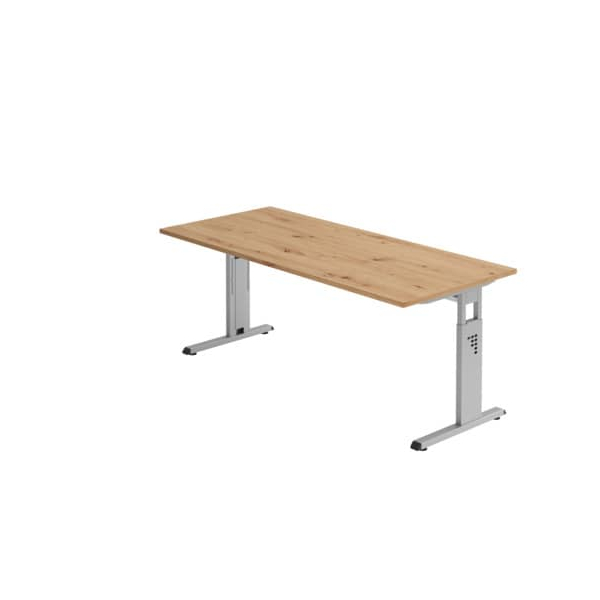Hammerbacher Schreibtisch O-Serie, manuell höhenverstellbar, 65-85cm (H), 180x80cm (BxT), rechteckig, asteiche / silber  Hammerbacher