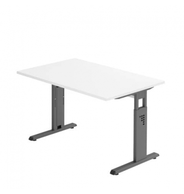 Schreibtisch O-Serie, manuell h&ouml;henverstellbar, 65-85cm (H), 120x80cm (BxT), rechteckig, wei&szlig; / graphit