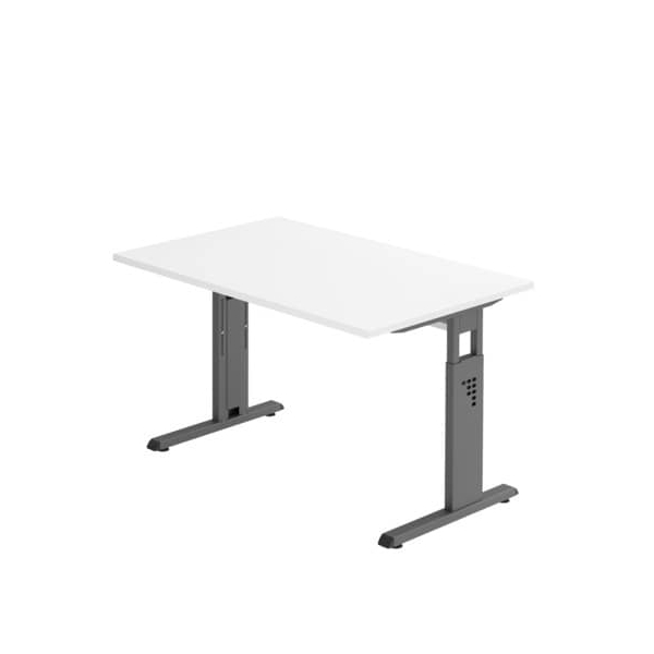 Hammerbacher Schreibtisch O-Serie, manuell höhenverstellbar, 65-85cm (H), 120x80cm (BxT), rechteckig, weiß / graphit  Hammerbacher