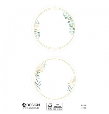 Sticker Floral Rahmen rund goldgrünws