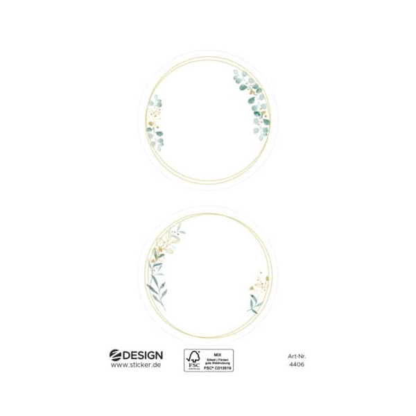 10 Stück AVERY Zweckform Sticker Floral Rahmen rund goldgrünws 4004182044070 AVERY Zweckform 6 Stück