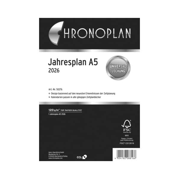Chronoplan Kalendereinlage 50276, Kalendarium, 12 Monate / 2 Seiten,  (A5), 2027 4004182088166 Chronoplan