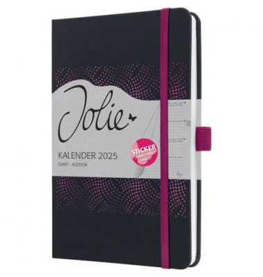 Buchkalender J5213, Jolie, schwarz, pink, 1 Woche / 2 Seiten, 13,5x20,3cm (A5), 2025
