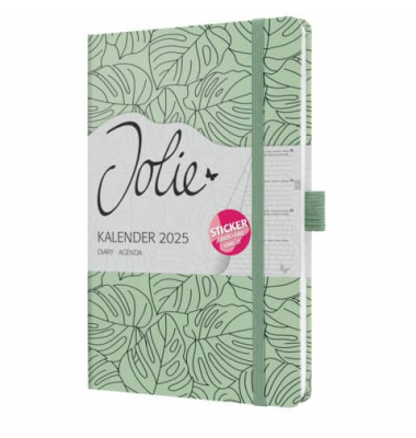Buchkalender J5353, Jolie, hellgr&uuml;n, 1 Woche / 2 Seiten, 13,5x20,3cm (A5), 2025