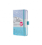 Buchkalender J5346, Jolie, lila, hellblau, silber, 1 Woche / 2 Seiten, 9,5x15cm (A6), 2025