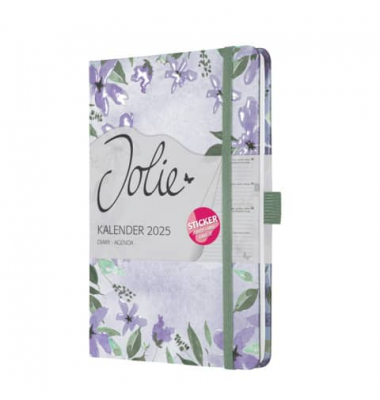 Buchkalender J5337, lila, grün, 1 Woche / 2 Seiten, 13,5x20,3cm (A5), 2026