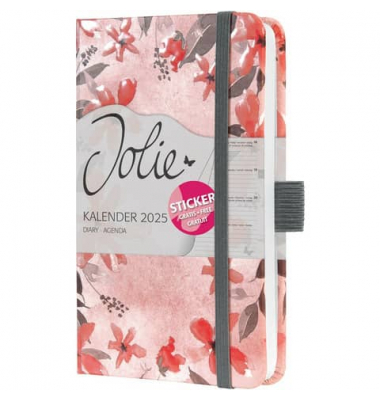 Buchkalender J5336, Jolie, rot, grau, 1 Woche / 2 Seiten, 9,5x15cm (A6), 2025