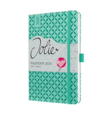 Buchkalender J5127, Jolie, mintgr&uuml;n, 1 Woche / 2 Seiten, 13,5x20,3cm (A5), 2025