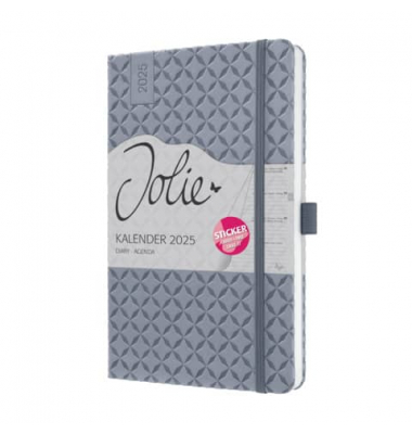 Buchkalender J5121, grau, 1 Woche / 2 Seiten, 13,5x20,3cm (A5), 2026