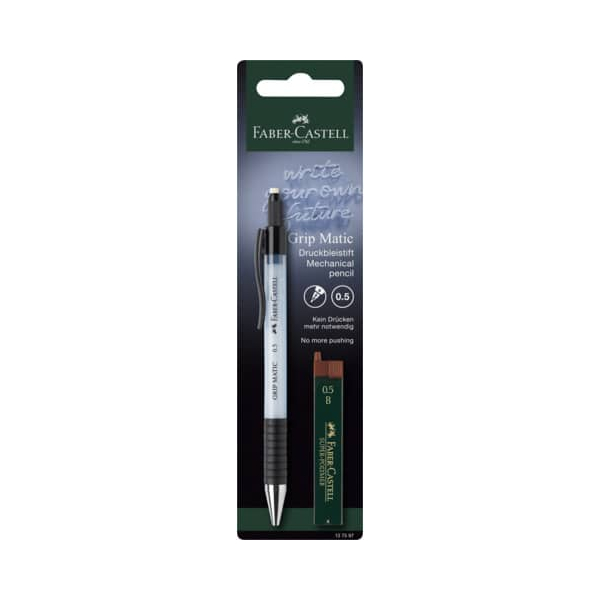 Druckbleistift GRIP-MATIC 1375 Minenstärke 05 mm HB Auto-Minenvorschub Mine auswechselbar gummierte Griffzone Kunststoff & Metall transluzent-hellblau inkl 12 Minen