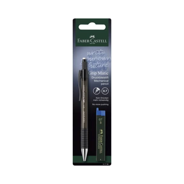Druckbleistift GRIP-MATIC 1377 Minenstärke 07 mm HB Auto-Minenvorschub Mine auswechselbar gummierte Griffzone Kunststoff & Metall transluzent-schwarzgrau inkl 12 Minen