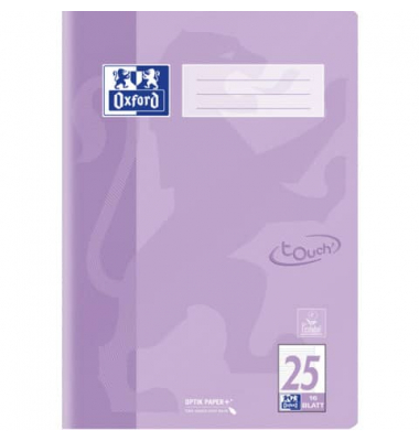 Schulheft 400196036 TOUCH, Lineatur 25 / liniert / keine, A4, 90g, pastell flieder, 16 Blatt / 32 Seiten