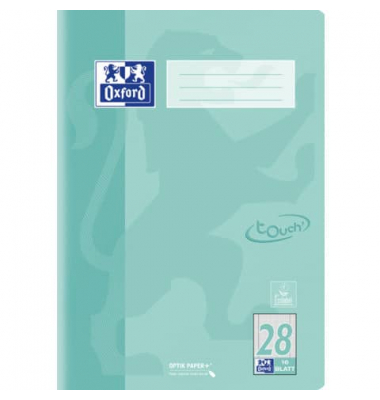 Schulheft 400196039 TOUCH, Lineatur 28 / kariert mit Rand / keine, A4, 90g, pastell gr&uuml;n, 16 Blatt / 32 Seiten