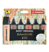 Textmarker STABILO BOSS ORIGINAL NatureCOLORS, EO70/6-2-2, Etui, farbig sortiert, 2-5mm Keilspitze