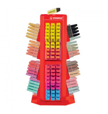 Textmarker STABILO BOSS ORIGINAL Rotating Tower &bdquo;BOSS&ldquo;, 70/240-02, Display, rot (Aufsteller/Display), 2-5mm Keilspitze