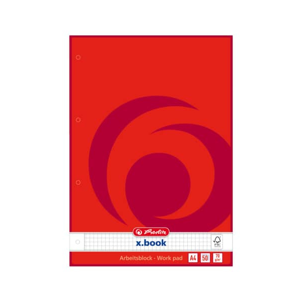 5 Stück Herlitz Schulblock 215434 Arbeitsblock x.book, Lineatur 22 / kariert, A4, 70g, 50 Blatt 4008110215433 Herlitz