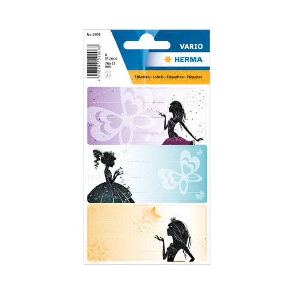 10 Stück Herma Schuletiketten Sweet Princess beglimmert 4008705019088 Herma 6 Stück