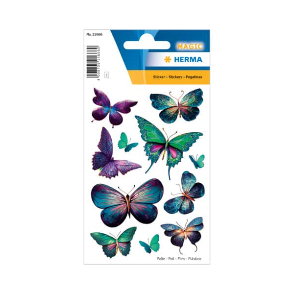 10 x HERMA Schmucketikett MAGIC Schmetterlinge Folie beglimmert 1 Bl 1