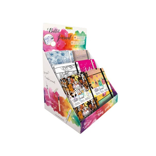 12 Stück Online Notizbuch 18034/12, Bullet Journal, farbig sortiert, A5, punktkariert, 120g, 72 Blatt / 144 Seiten 4014421180346 Online