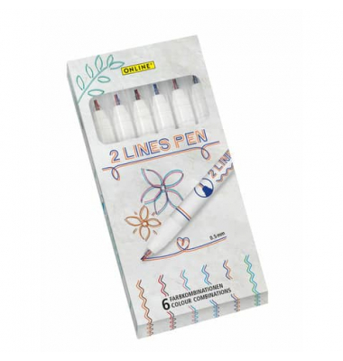 Fineliner-Set 2 Lines Pen, 18617, wei&szlig;/farbig (Schreibfarbe: 6-farbig sortiert), je 0,5mm