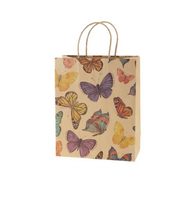 Geschenktasche 13691493000, allgemein, gedrehte Kordel, Schmetterlinge, 210mm x 255mm