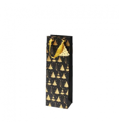 Geschenktasche 13638544000, Weihnachten, Ösen, Schleifenband, Anhänger Tannebaum, Goldene Bäume, 120mm x 360mm