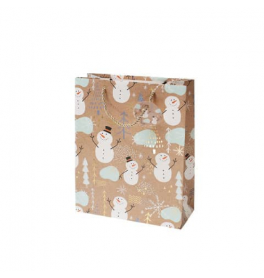 Geschenktasche 13668549000, Weihnachten, Tragekordel mit Anhänger, Schneemänner, 260mm x 320mm