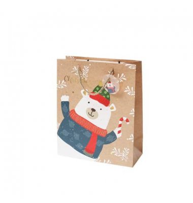 Geschenktasche 13668550000, Weihnachten, Tragekordel mit Anhänger, Eisbär, 260mm x 320mm