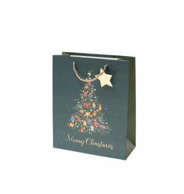 Geschenktasche 13668551000, Weihnachten, Kordel mit Sternanhänger, Tannebaum, 260mm x 320mm