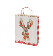 Geschenktasche 13668557000, Weihnachten, mit gedrehter Papierkordel, Hirsch mit Schal, 260mm x 320mm